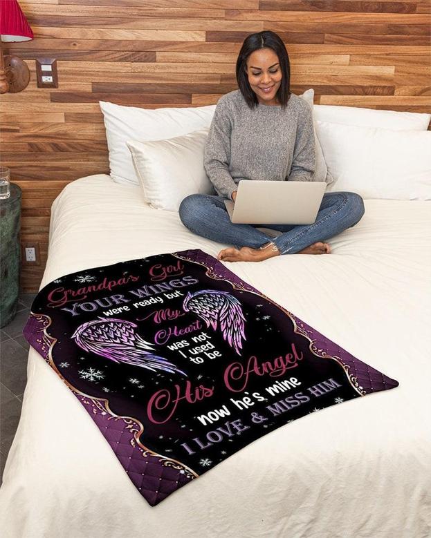 Grandpa's Girl Blankets, I used to be his angel now he's mine Fleece Blanket, Christmas gifts for granddaughter, grandma mommy daddy