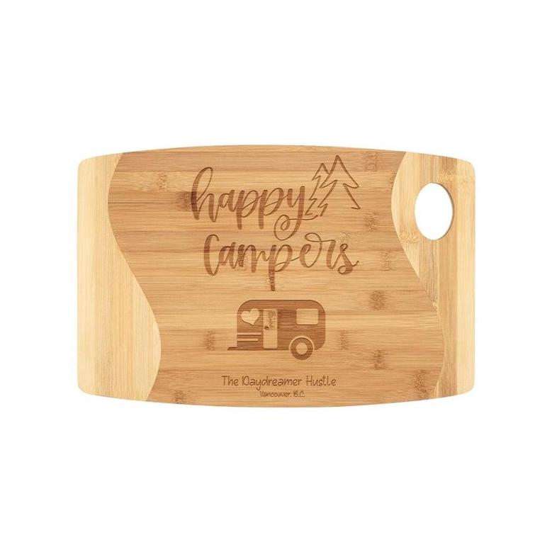 Happy Campers Personalized Laser Etched Bamboo Cutting Board, RV gifts Camper decor, RV decor, Custom Camping Cutting Board, RV Kitchen