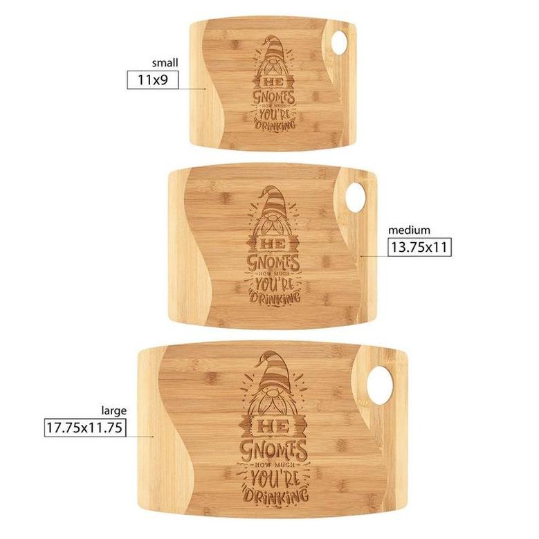 He Gnomes How Much You're Drinking Bamboo Cutting Board Engraved Wood Funny Christmas Elf Kitchen Table Decor Party Decorations Charcuterie