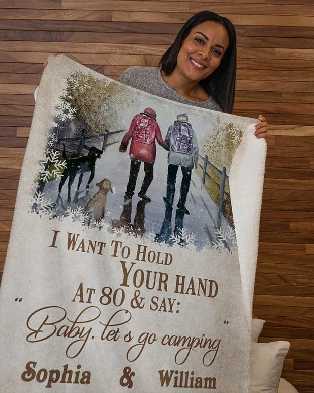 Hold your hand at 80 and go fishing Blanket, Personalized blanket, Custom Fleece Sherpa Blankets,Christmas blanket Gifts, gifts for family
