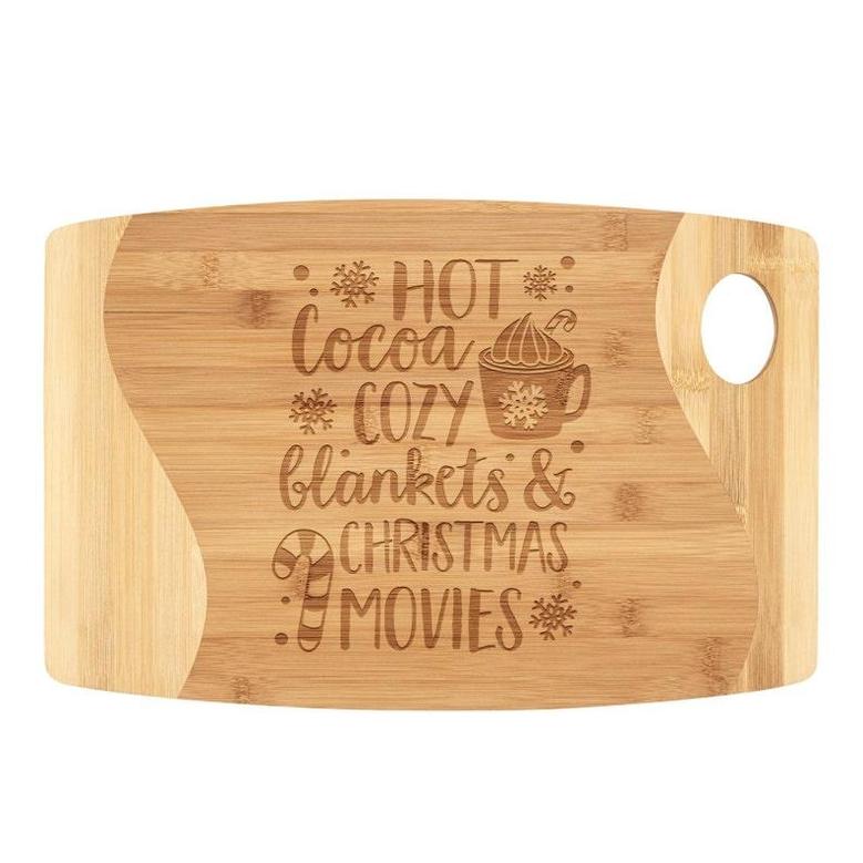 Hot Cocoa Cozy and Christmas Movies Cutting Board Bamboo Wood Engraved Festive Holiday Kitchen Decor Table Serving Tray Platter