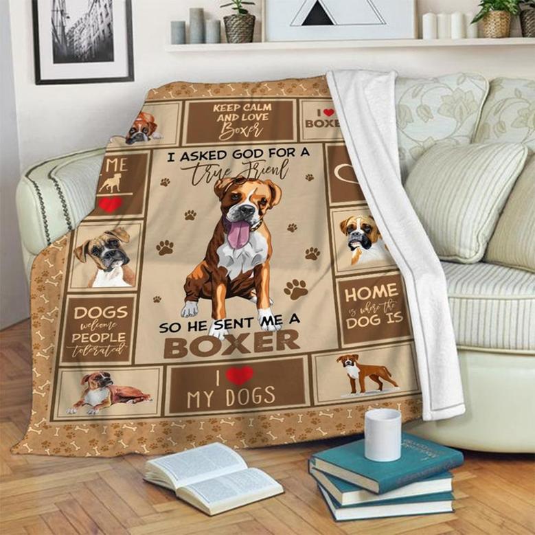 I Asked God For A True Friend Dog Blanket - Gift for Dog Lover Blanket, Sherpa Fleece mink Blanket, Adult Kid Blanket - Gifts Her Him