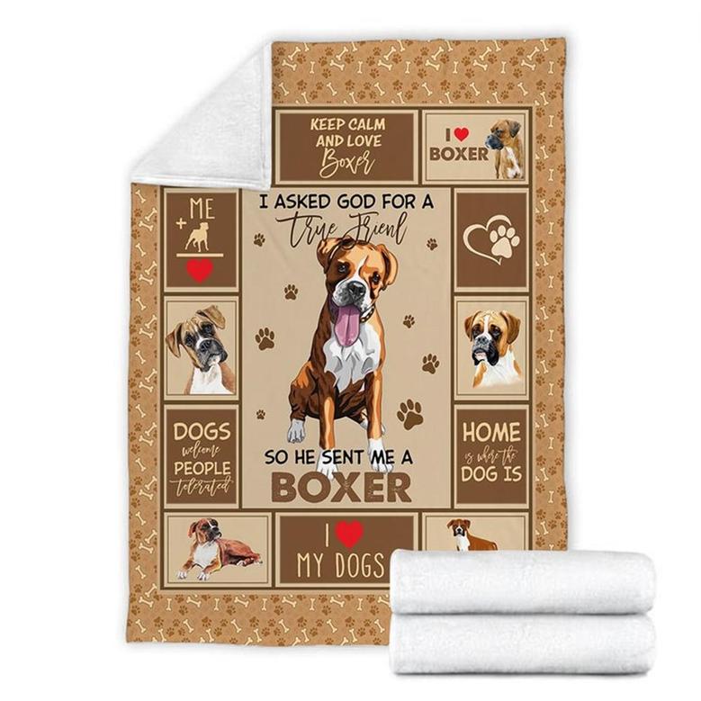 I Asked God For A True Friend Dog Blanket - Gift for Dog Lover Blanket, Sherpa Fleece mink Blanket, Adult Kid Blanket - Gifts Her Him