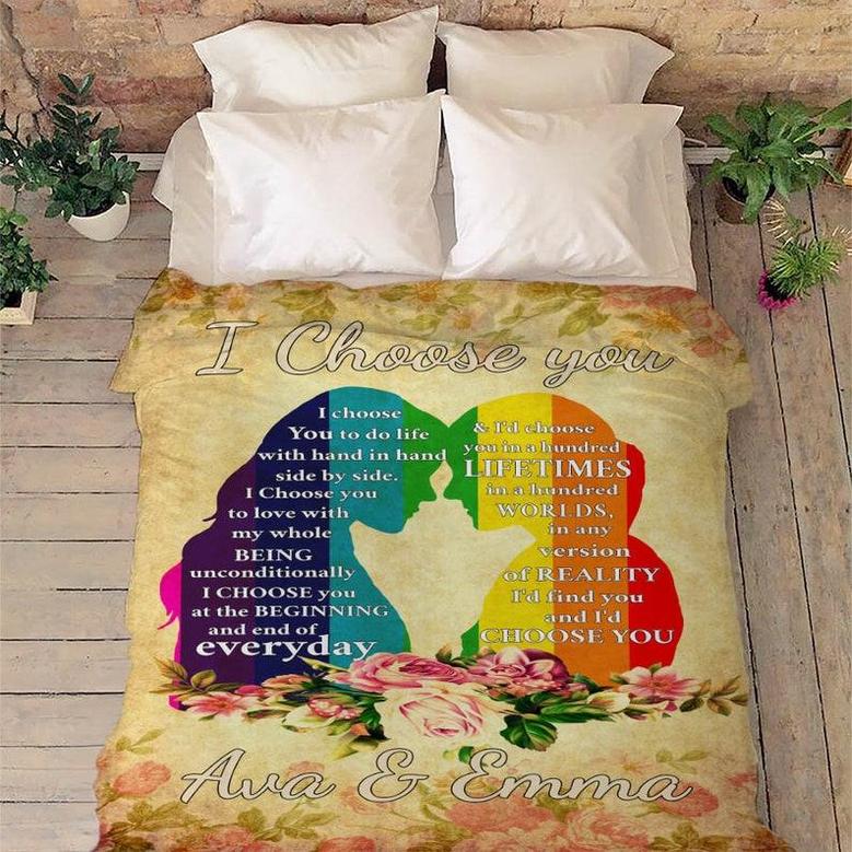 I chose You To Do Life Hand In Hand, Customized LGBT Blanket, Custom Blanket For Gay/Lesbian Couples, Gift For Pride Month, Gift For Her