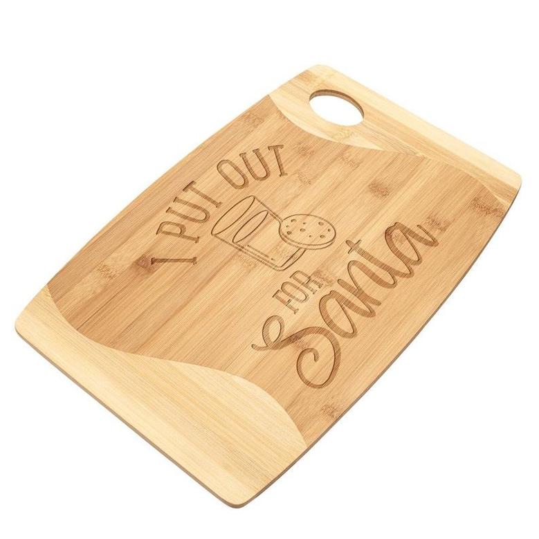 I Put Out for Santa Cutting Board Bamboo Wood Funny Christmas Eve Cookie Milk Holiday Party Decor Serving Platter Tray Charcuterie Cheese