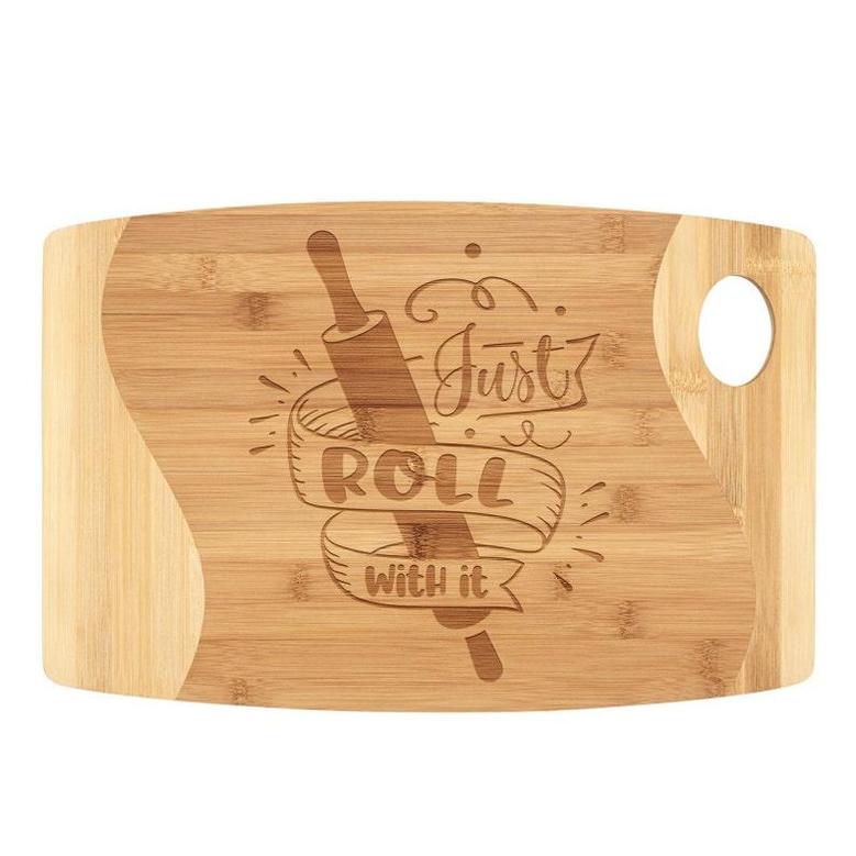 Just Roll With It Cutting Board Organic Bamboo Wood Laser Engraved Birthday Christmas Gift for Women Who Love to Bake Cook Mom Grandma Wife