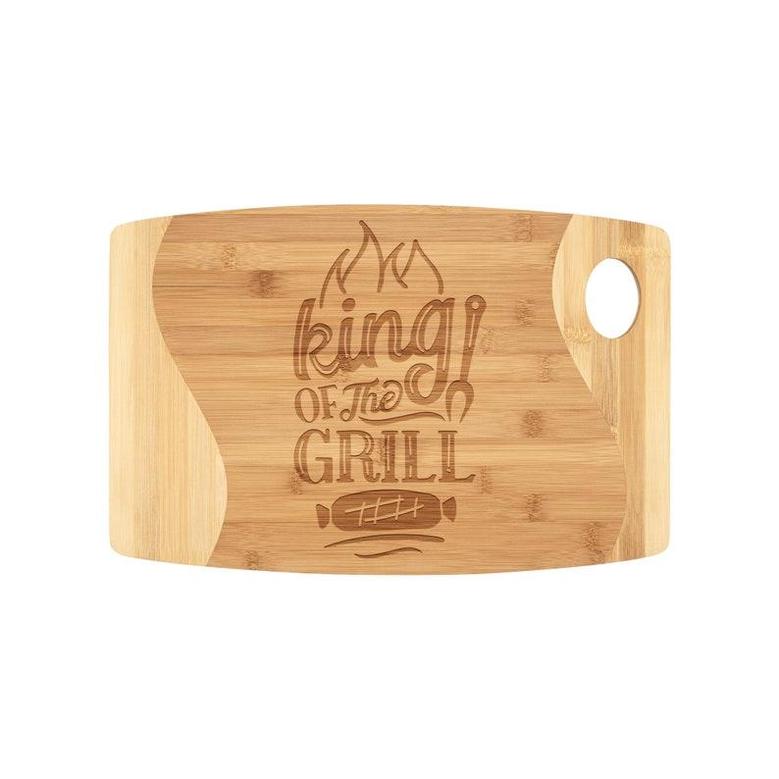 King of the Grill Organic Bamboo Wood Wooden Etched Cutting Board Grilling BBQ Barbecue Serving Tray Chopping Block for Men Dad Grandpa Him