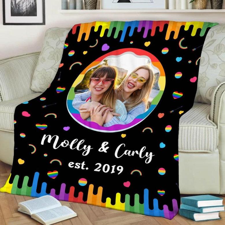 LGBT Photo Blanket For Lesbian/Gay, Customized Gift For LGBT Couples, Pride Month Gift, Fleece Blanket And Throws, Lesbian/Gay Gift