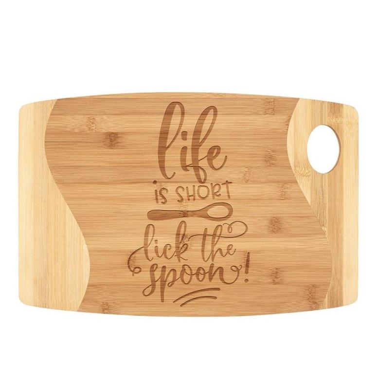 Life Is Short Lick the Spoon Cutting Board Organic Bamboo Wood Wooden Baking Cooking Birthday Christmas Gift for Women Mom Grandma Wife Her