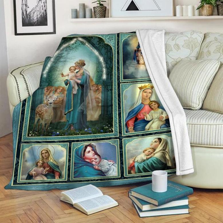 Mother Maria And Baby Jesus Blanket, Special Blanket, Anniversary Gift, Christmas Memorial Blanket Gift Friends and Family Gift