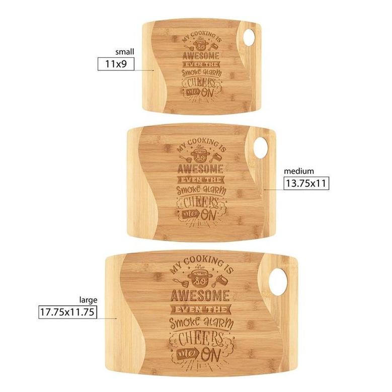 My Cooking Is So Awesome Even the Smoke Alarm Cheers Me On Bamboo Cutting Board Funny Kitchen Decor Charcuterie Tray Birthday Christmas Gift