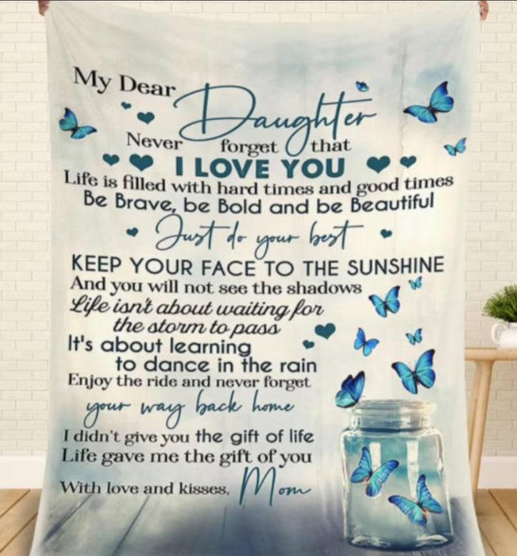 My Dear Daughter Personalize Fleece Sherpa Blankets, gift for Mom Daughter, Customize Christmas blanket, mom and daughter