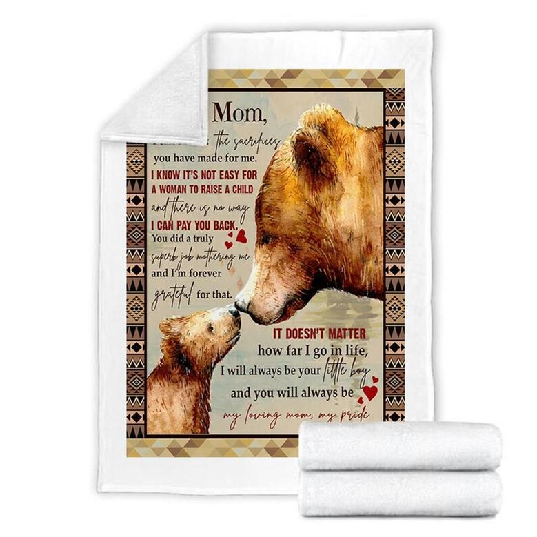 My Mom Bear Mom Blanket, Mother's Day Gifts, Christmas Gift For Mother, Anniversary Gift, Mom Blanket