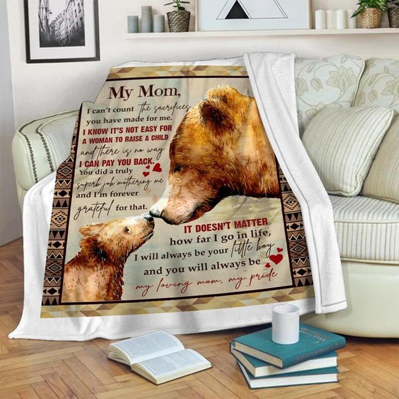 My Mom Bear Mom Blanket, Mother's Day Gifts, Christmas Gift For Mother, Anniversary Gift, Mom Blanket