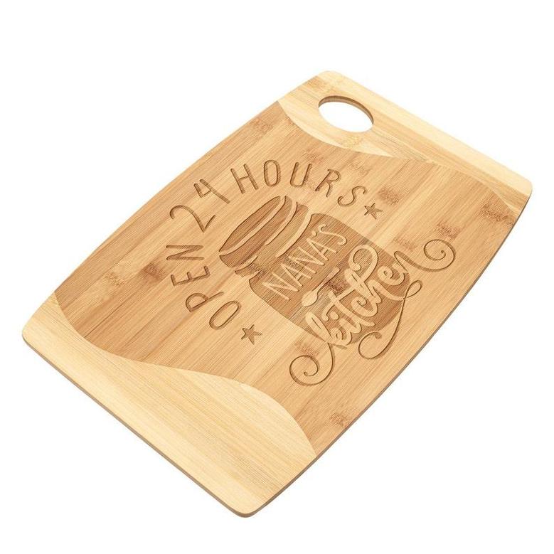 Nana's Kitchen Open 24 Hours Cutting Board Personalized Bamboo Wood Engraved Birthday Christmas Gift for Grandma Mom Women Who Love to Cook