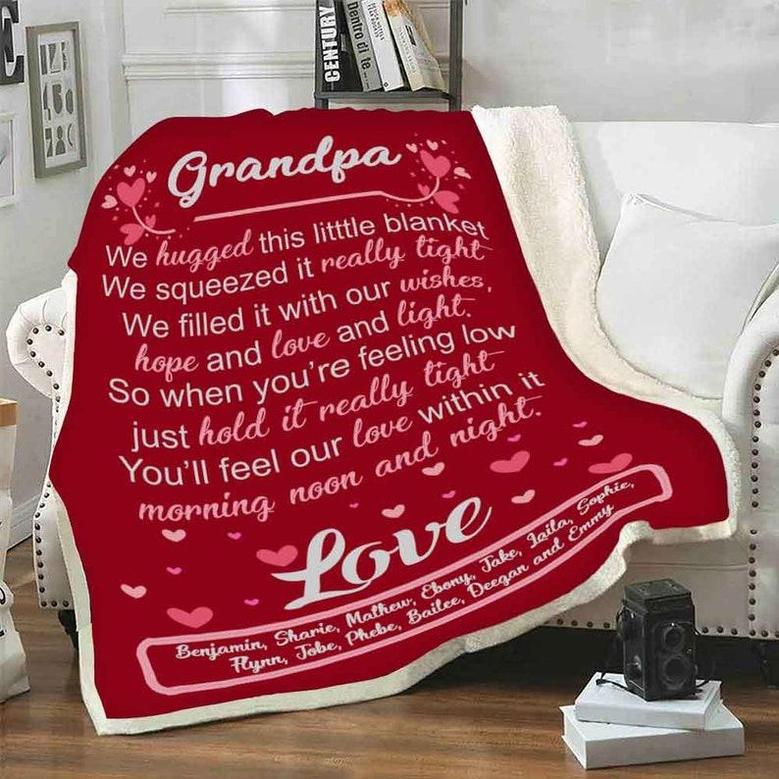 Nanny We Hugged This Blanket, Customized Blanket For Nana/Grandma/ Grandpa/Gigi, Custom Gift, Fleece Blanket, Gift For Nana/Grandma