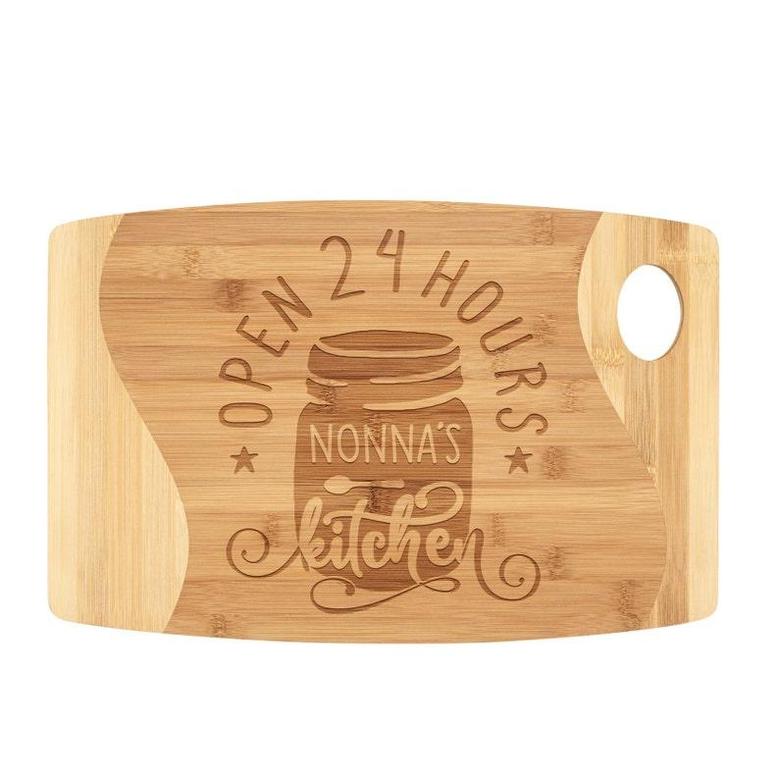 Nonna's Kitchen Open 24 Hours Cutting Board Personalized Bamboo Wood Engraved Birthday Christmas Gift for Grandma Women Who Love to Cook
