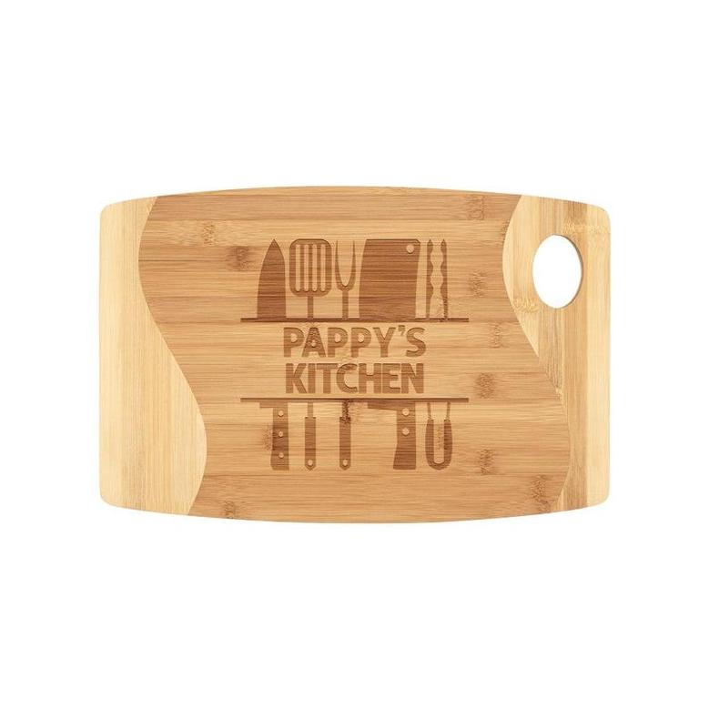Pappy's Kitchen Cutting Board Bamboo Wood Engraved Birthday Christmas Gift Idea for Pappy Grandpa Who Loves to Cook Grill BBQ Barbecue Men