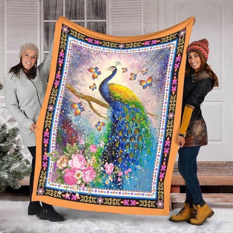 Peacock Blanket, Peacock Fleece Blanket, Peacock Pattern, Peacock Lover Gift, Gift Ideas