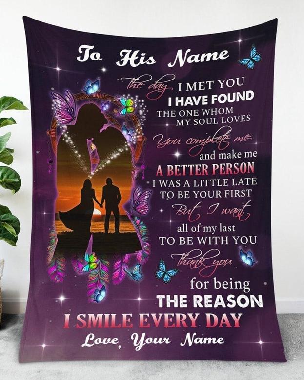 Perfect gift for husband, Blanket for husband, Personalized Fleece Sherpa Blankets, To my husband I fell in love with you,anniverary blanket