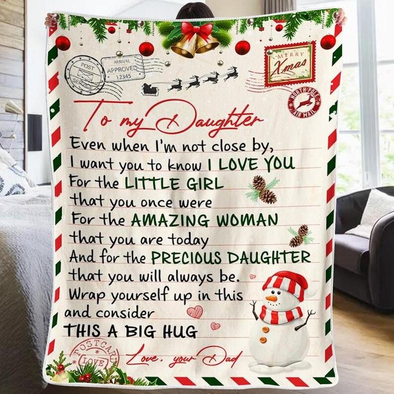Personalized A Letter To Daughter From Dad Christmas Snowman| Fleece Sherpa Woven Blankets| Gifts For Daughter| Christmas Gift Ideas