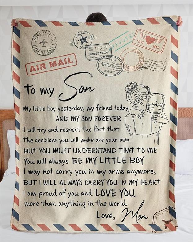 Personalized A Love Letter To Son From Mom| Fleece Sherpa Woven Blankets| Gifts For Son|Christmas Gifts