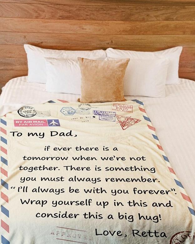 Personalized Air Mail Letter To Dad Love Children's Names| Fleece Sherpa Woven Blankets| Gifts For Father