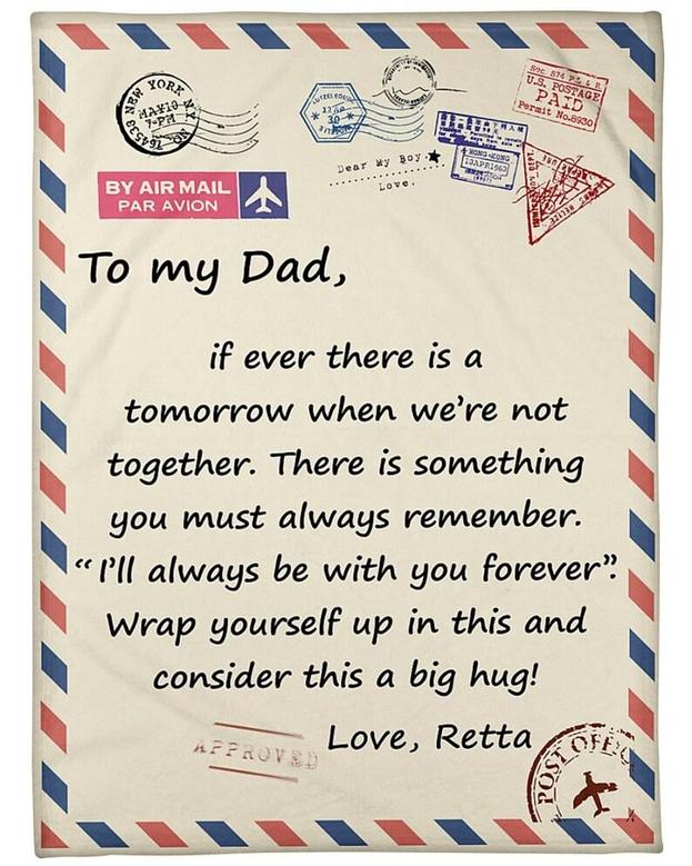 Personalized Air Mail Letter To Dad Love Children's Names| Fleece Sherpa Woven Blankets| Gifts For Father