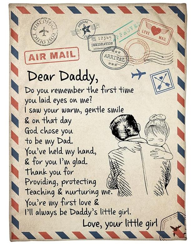 Personalized Air Mail Letter To Daddy From A Little Girl| Fleece Sherpa Woven Blankets| Gifts For Father