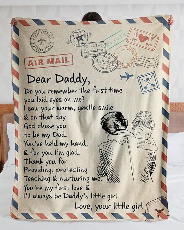 Personalized Air Mail Letter To Daddy From A Little Girl| Fleece Sherpa Woven Blankets| Gifts For Father