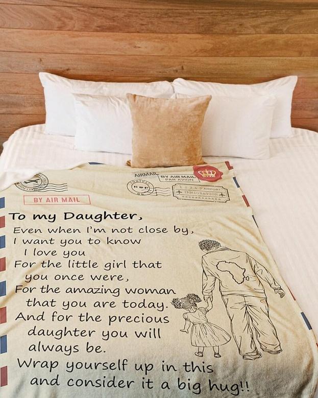 Personalized Air Mail Letter To Daughter Big Hug From Dad| Fleece Sherpa Woven Blankets| Gifts For Daughter
