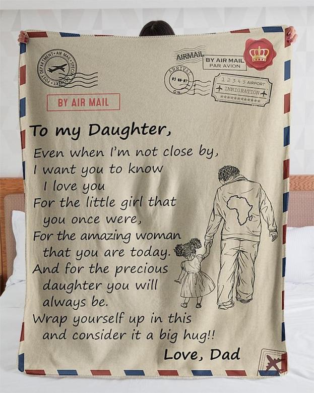 Personalized Air Mail Letter To Daughter Big Hug From Dad| Fleece Sherpa Woven Blankets| Gifts For Daughter