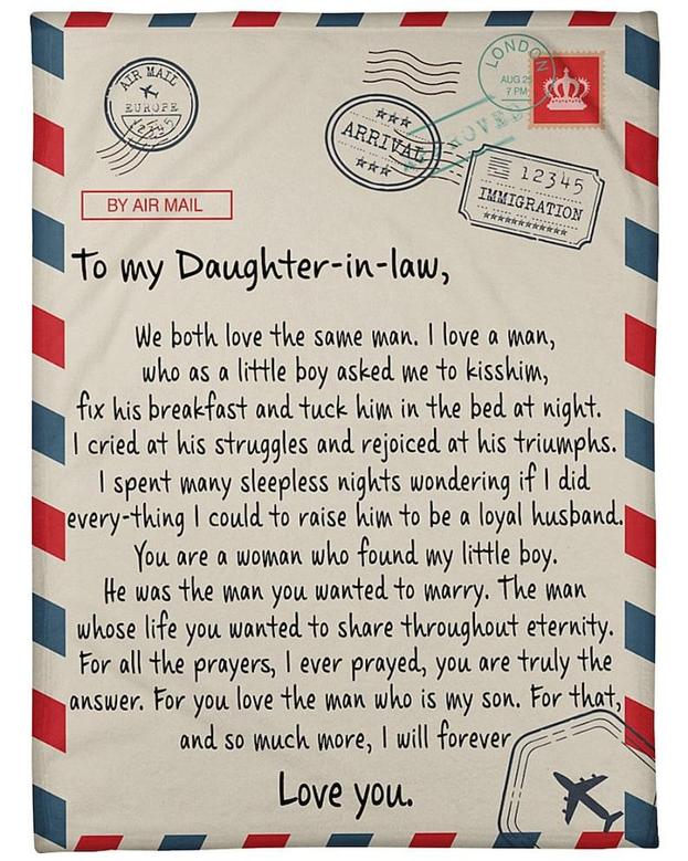 Personalized Air Mail Letter To My Daughter In Law| Fleece Sherpa Woven Blankets| Best Christmas Gift - Best Birthday Gift