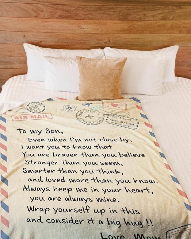 Personalized Air Mail Letter To Son| Fleece Sherpa Woven Blankets| Gifts For Son