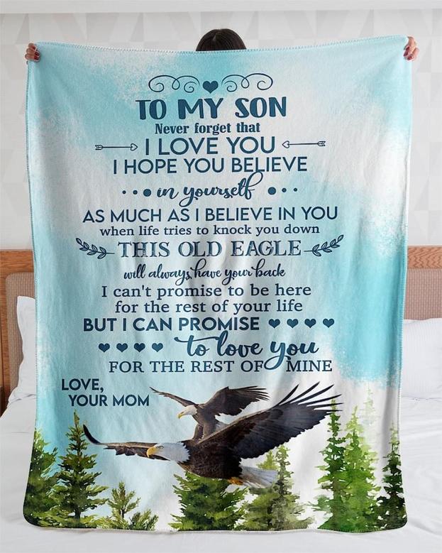 Personalized Blanket For Son From Old Eagle Mom| Fleece Sherpa Woven Blankets| Gifts For Sons From Mom, Dad