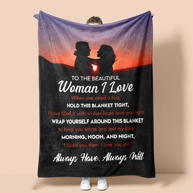 Personalized Blanket For Wife, Fiance, Girlfriend To The Beautiful Woman| Fleece Sherpa Woven Blankets| Valentine's Day, Anniversary Gifts