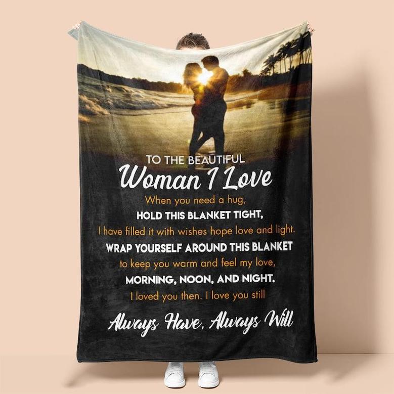 Personalized Blanket For Wife, Fiance, Girlfriend The Beautiful Woman| Fleece Sherpa Woven Blankets| Valentine's Day Gift, Anniversary Gifts