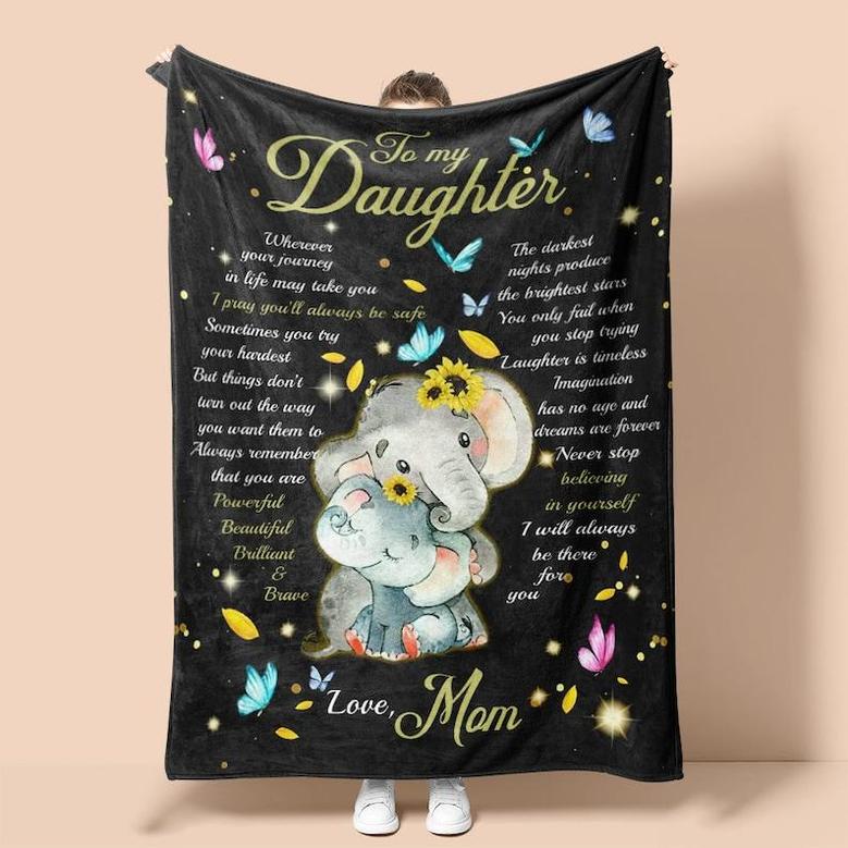 Personalized Blanket To Daughter Love Forever From Mom Elephant| Fleece Sherpa Woven Blankets| Gifts For Daughter|Christmas Gifts