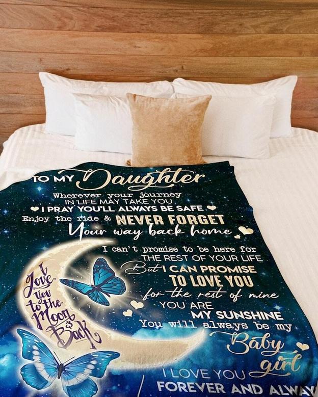 Personalized Custom Blanket for Daughter From Mom| Fleece, Sherpa, Woven Blankets| Gifts For Daughter Who Loves Butterfly and Moon| Mom Girl
