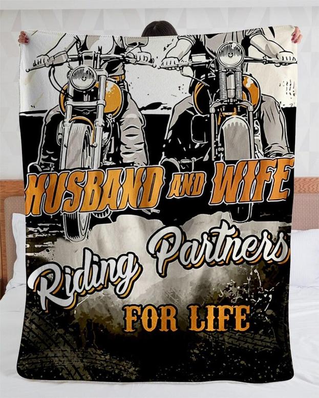 Personalized Husband And Wife Riding Partner For Life| Fleece Sherpa Woven Blankets| Gifts For Husband And Wife