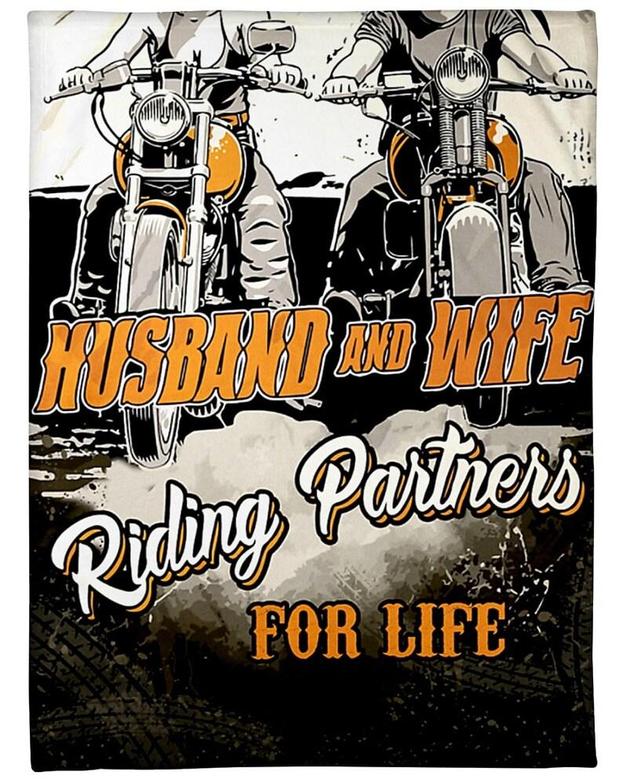 Personalized Husband And Wife Riding Partner For Life| Fleece Sherpa Woven Blankets| Gifts For Husband And Wife
