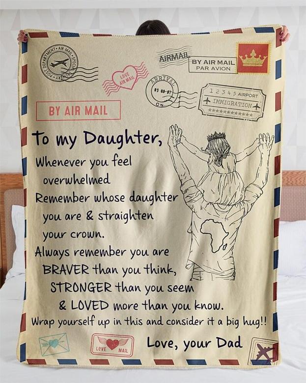 Personalized Love Air Mail Letter To Daughter Big Hug From Dad| Fleece Sherpa Woven Blankets| Gifts For Daughter|Christmas Gifts