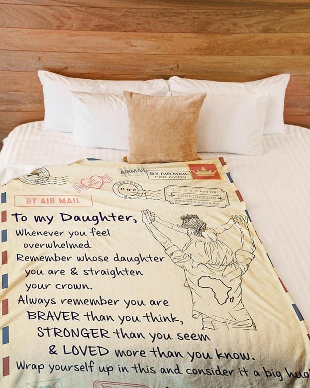 Personalized Love Air Mail Letter To Daughter Big Hug From Dad| Fleece Sherpa Woven Blankets| Gifts For Daughter|Christmas Gifts