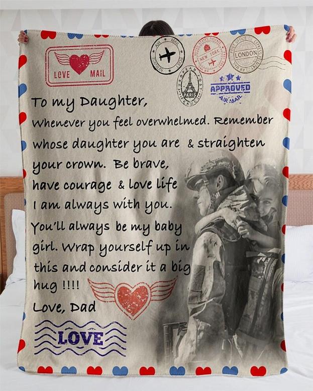 Personalized Love Letter To Daughter From Veteran Dad| Fleece Sherpa Woven Blankets| Gifts For Daughter