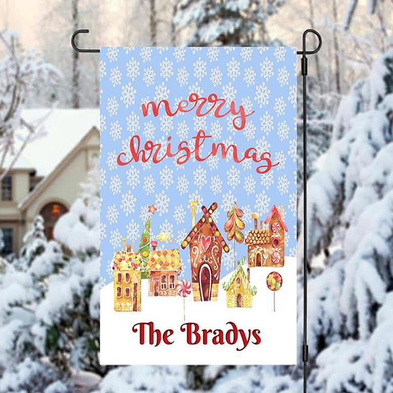 Personalized Merry Christmas House Garden Flag, Snow Christmas, Custom Name Garden Flag