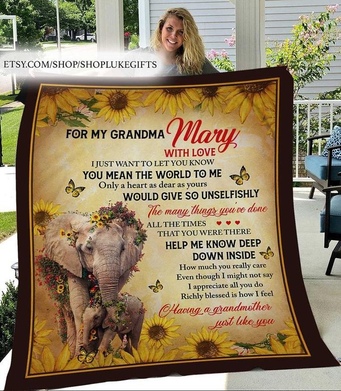 Personalized name Blanket for Grandma, Nana elephant blanket, Custom Fleece Sherpa Blankets,Christmas blanket Gifts, Mimi blanket, Gigi gift
