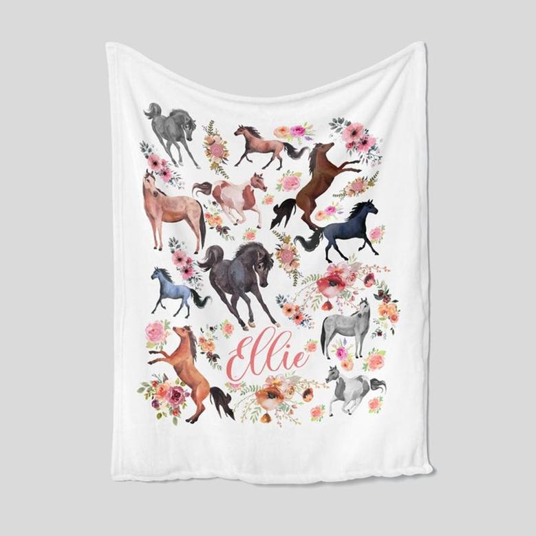 Personalized Name Blanket, Horse Blankets, Horse Baby Blankets, Birthday Gifts Blanket, Custom Kids Blankets