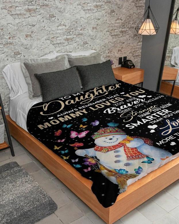 Personalized To Daughter Mommy Loves You Snowman| Fleece Sherpa Woven Blankets| Gifts For Daughter| Christmas Gift Ideas