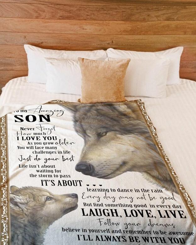 Personalized To My Amazing Son Love From Mom| Fleece Sherpa Woven Blankets| Gifts For Son|Christmas Gifts