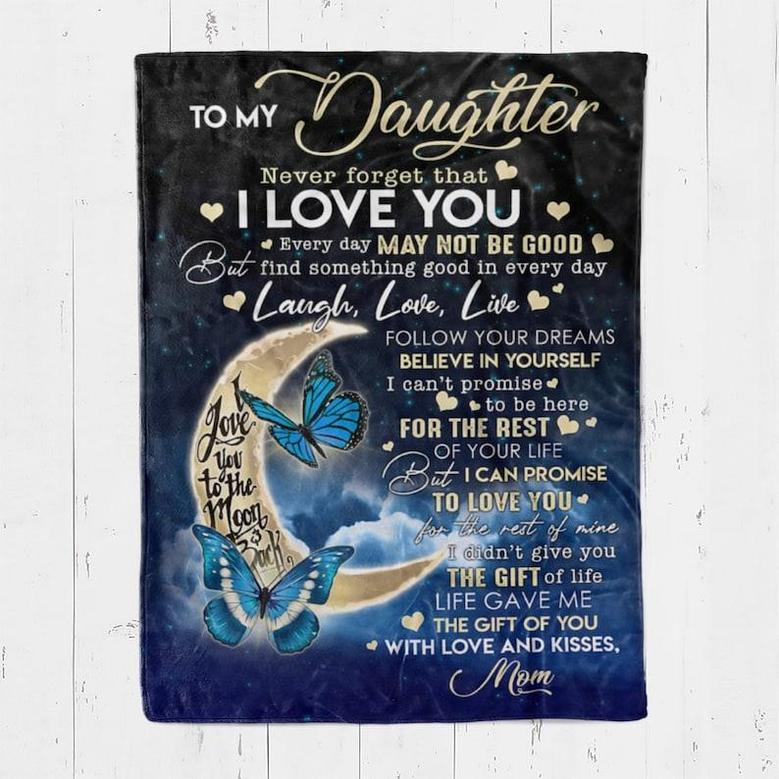 Personalized To My Daughter Blue Sky Butterfly Love You To The Moon| Fleece Sherpa Woven Blankets| Gifts For Daughter|Christmas Gifts